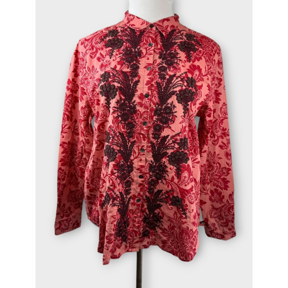 Sundance Embroidered Beaded Floral Button Up Shirt Long Sleeve Cotton XL Top - Picture 14 of 14